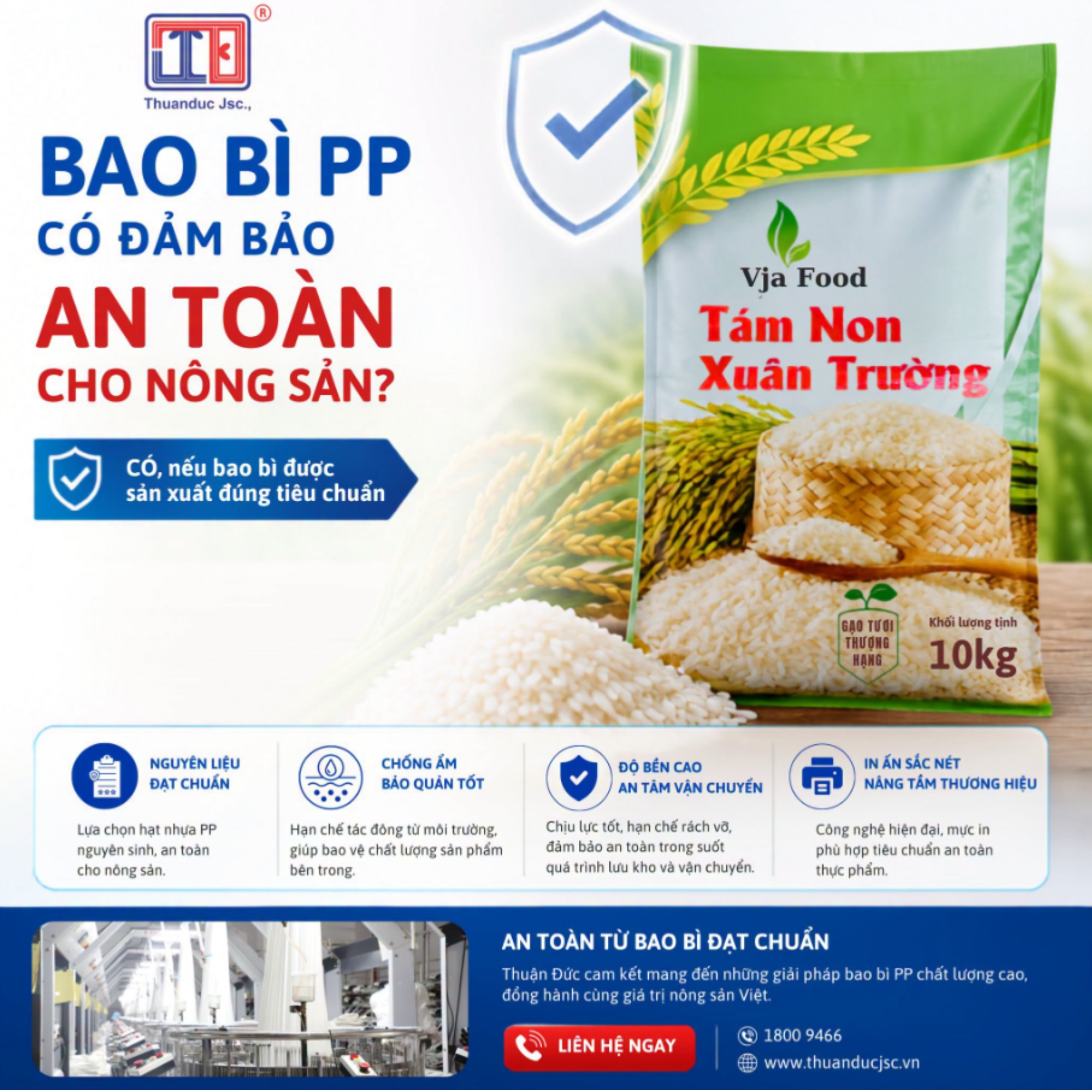 Thuận Đức thực hiện bản tự công bố bao bì PP đạt chuẩn | Phiếu thử nghiệm VNTEST 5 bao bì PP đựng gạo đạt tiêu chuẩn an toàn thực phẩm