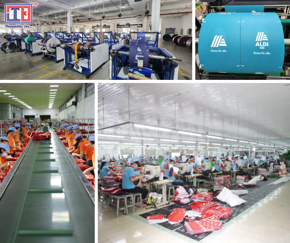 Gia công túi siêu thị xuất khẩu – cơ hội hợp tác bền vững cho xưởng may miền bắc 6 Nhà máy sản xuất túi siêu thị Thuận Đức